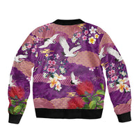 Hawaiian and Japanese Culture Together Bomber Jacket Purple Ohia Lehua Plumeria and Sakura Blooming LT03 - Polynesian Pride