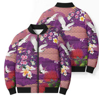 Hawaiian and Japanese Culture Together Bomber Puffer Jacket Purple Ohia Lehua Plumeria and Sakura Blooming LT03 - Polynesian Pride