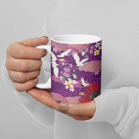 Hawaiian and Japanese Culture Together Ceramic Mug Purple Ohia Lehua Plumeria and Sakura Blooming LT03 - Polynesian Pride