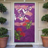Hawaiian and Japanese Culture Together Door Cover Purple Ohia Lehua Plumeria and Sakura Blooming LT03 Purple - Polynesian Pride