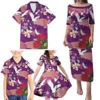 Hawaiian and Japanese Culture Together Family Matching Puletasi and Hawaiian Shirt Purple Ohia Lehua Plumeria and Sakura Blooming LT03 - Polynesian Pride