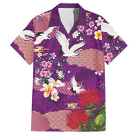 Hawaiian and Japanese Culture Together Family Matching Puletasi and Hawaiian Shirt Purple Ohia Lehua Plumeria and Sakura Blooming LT03 Dad's Shirt - Short Sleeve Purple - Polynesian Pride