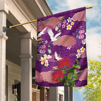 Hawaiian and Japanese Culture Together Garden Flag Purple Ohia Lehua Plumeria and Sakura Blooming LT03 House Flag Purple - Polynesian Pride