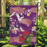 Hawaiian and Japanese Culture Together Garden Flag Purple Ohia Lehua Plumeria and Sakura Blooming LT03 Garden Flag Purple - Polynesian Pride