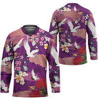 Hawaiian and Japanese Culture Together Hockey Jersey Purple Ohia Lehua Plumeria and Sakura Blooming LT03 - Polynesian Pride