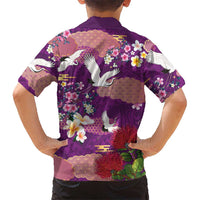 Hawaiian and Japanese Culture Together Kid Hawaiian Shirt Purple Ohia Lehua Plumeria and Sakura Blooming LT03 - Polynesian Pride