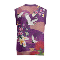 Hawaiian and Japanese Culture Together Christmas Knitted V-Neck Vest Purple Ohia Lehua Plumeria and Sakura Blooming LT03 - Polynesian Pride