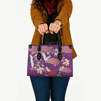 Hawaiian and Japanese Culture Together Leather Bag Purple Ohia Lehua Plumeria and Sakura Blooming LT03 - Polynesian Pride