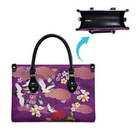 Hawaiian and Japanese Culture Together Leather Bag Purple Ohia Lehua Plumeria and Sakura Blooming LT03 - Polynesian Pride