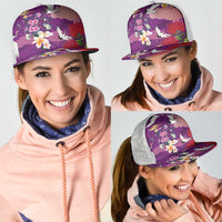 Hawaiian and Japanese Culture Together Mesh Trucker Cap Purple Ohia Lehua Plumeria and Sakura Blooming LT03 - Polynesian Pride