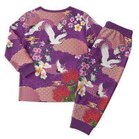 Hawaiian and Japanese Culture Together Christmas Pajama Set Purple Ohia Lehua Plumeria and Sakura Blooming LT03 - Polynesian Pride