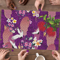 Hawaiian and Japanese Culture Together Puzzle Purple Ohia Lehua Plumeria and Sakura Blooming LT03 - Polynesian Pride