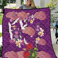 Hawaiian and Japanese Culture Together Quilt Purple Ohia Lehua Plumeria and Sakura Blooming LT03 Purple - Polynesian Pride