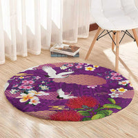 Hawaiian and Japanese Culture Together Round Carpet Purple Ohia Lehua Plumeria and Sakura Blooming LT03 - Polynesian Pride