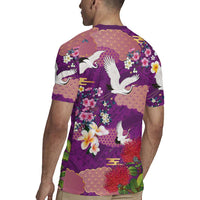 Hawaiian and Japanese Culture Together Rugby Jersey Purple Ohia Lehua Plumeria and Sakura Blooming LT03 - Polynesian Pride
