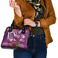 Hawaiian and Japanese Culture Together Shoulder Handbag Purple Ohia Lehua Plumeria and Sakura Blooming LT03 - Polynesian Pride