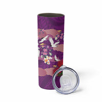 Hawaiian and Japanese Culture Together Skinny Tumbler Purple Ohia Lehua Plumeria and Sakura Blooming LT03 - Polynesian Pride