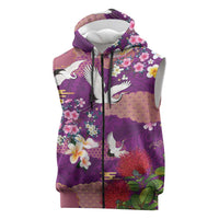 Hawaiian and Japanese Culture Together Sleeveless Zip Hoodie Purple Ohia Lehua Plumeria and Sakura Blooming LT03 Purple - Polynesian Pride