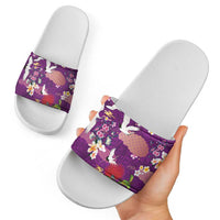 Hawaiian and Japanese Culture Together Slide Sandals Purple Ohia Lehua Plumeria and Sakura Blooming LT03 - Polynesian Pride