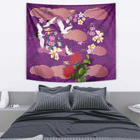 Hawaiian and Japanese Culture Together Tapestry Purple Ohia Lehua Plumeria and Sakura Blooming LT03 - Polynesian Pride