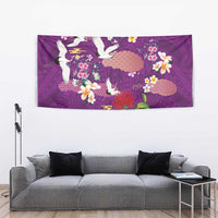 Hawaiian and Japanese Culture Together Tapestry Purple Ohia Lehua Plumeria and Sakura Blooming LT03 - Polynesian Pride