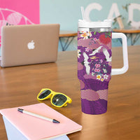 Hawaiian and Japanese Culture Together Tumbler With Handle Purple Ohia Lehua Plumeria and Sakura Blooming LT03 - Polynesian Pride
