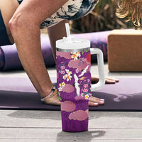 Hawaiian and Japanese Culture Together Tumbler With Handle Purple Ohia Lehua Plumeria and Sakura Blooming LT03 - Polynesian Pride