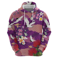 Hawaiian and Japanese Culture Together Zip Hoodie Purple Ohia Lehua Plumeria and Sakura Blooming LT03 - Polynesian Pride
