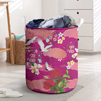 Hawaiian and Japanese Culture Together Laundry Basket Pink Ohia Lehua Plumeria and Sakura Blooming LT03 Pink - Polynesian Pride
