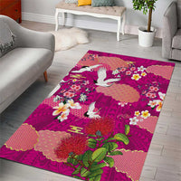 Hawaiian and Japanese Culture Together Area Rug Pink Ohia Lehua Plumeria and Sakura Blooming LT03 - Polynesian Pride