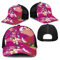 Hawaiian and Japanese Culture Together Baseball Net Cap Pink Ohia Lehua Plumeria and Sakura Blooming LT03 - Polynesian Pride