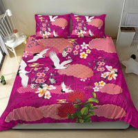 Hawaiian and Japanese Culture Together Bedding Set Pink Ohia Lehua Plumeria and Sakura Blooming LT03 - Polynesian Pride
