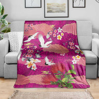 Hawaiian and Japanese Culture Together Blanket Pink Ohia Lehua Plumeria and Sakura Blooming LT03 - Polynesian Pride