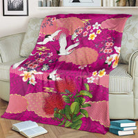 Hawaiian and Japanese Culture Together Blanket Pink Ohia Lehua Plumeria and Sakura Blooming LT03 - Polynesian Pride