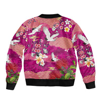 Hawaiian and Japanese Culture Together Bomber Jacket Pink Ohia Lehua Plumeria and Sakura Blooming LT03 - Polynesian Pride