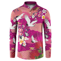 Hawaiian and Japanese Culture Together Button Sweatshirt Pink Ohia Lehua Plumeria and Sakura Blooming LT03 Pink - Polynesian Pride