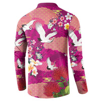 Hawaiian and Japanese Culture Together Button Sweatshirt Pink Ohia Lehua Plumeria and Sakura Blooming LT03 - Polynesian Pride