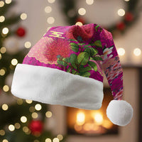 Hawaiian and Japanese Culture Together Christmas Santa Hat Pink Ohia Lehua Plumeria and Sakura Blooming LT03 Without Fur Pink - Polynesian Pride