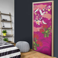 Hawaiian and Japanese Culture Together Door Cover Pink Ohia Lehua Plumeria and Sakura Blooming LT03 - Polynesian Pride