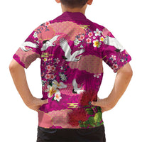 Hawaiian and Japanese Culture Together Family Matching Mermaid Dress and Hawaiian Shirt Pink Ohia Lehua Plumeria and Sakura Blooming LT03 - Polynesian Pride