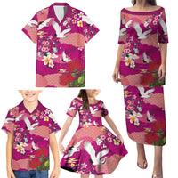 Hawaiian and Japanese Culture Together Family Matching Puletasi and Hawaiian Shirt Pink Ohia Lehua Plumeria and Sakura Blooming LT03 - Polynesian Pride