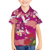 Hawaiian and Japanese Culture Together Family Matching Summer Maxi Dress and Hawaiian Shirt Pink Ohia Lehua Plumeria and Sakura Blooming LT03 Son's Shirt Pink - Polynesian Pride