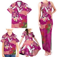 Hawaiian and Japanese Culture Together Family Matching Tank Maxi Dress and Hawaiian Shirt Pink Ohia Lehua Plumeria and Sakura Blooming LT03 - Polynesian Pride