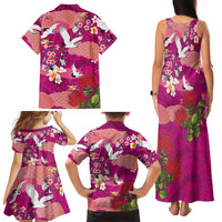 Hawaiian and Japanese Culture Together Family Matching Tank Maxi Dress and Hawaiian Shirt Pink Ohia Lehua Plumeria and Sakura Blooming LT03 - Polynesian Pride