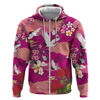 Hawaiian and Japanese Culture Together Hoodie Pink Ohia Lehua Plumeria and Sakura Blooming LT03 Zip Hoodie Pink - Polynesian Pride