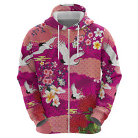 Hawaiian and Japanese Culture Together Hoodie Pink Ohia Lehua Plumeria and Sakura Blooming LT03 - Polynesian Pride