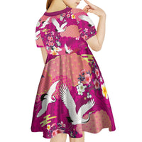 Hawaiian and Japanese Culture Together Kid Short Sleeve Dress Pink Ohia Lehua Plumeria and Sakura Blooming LT03 - Polynesian Pride