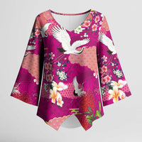 Hawaiian and Japanese Culture Together Kimono Sleeve Blouse Pink Ohia Lehua Plumeria and Sakura Blooming LT03 Female Pink - Polynesian Pride