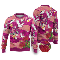 Hawaiian and Japanese Culture Together Ugly Christmas Sweater Pink Ohia Lehua Plumeria and Sakura Blooming LT03 Pink - Polynesian Pride
