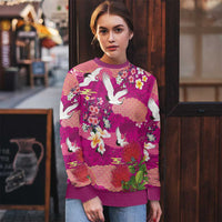 Hawaiian and Japanese Culture Together Ugly Christmas Sweater Pink Ohia Lehua Plumeria and Sakura Blooming LT03 - Polynesian Pride